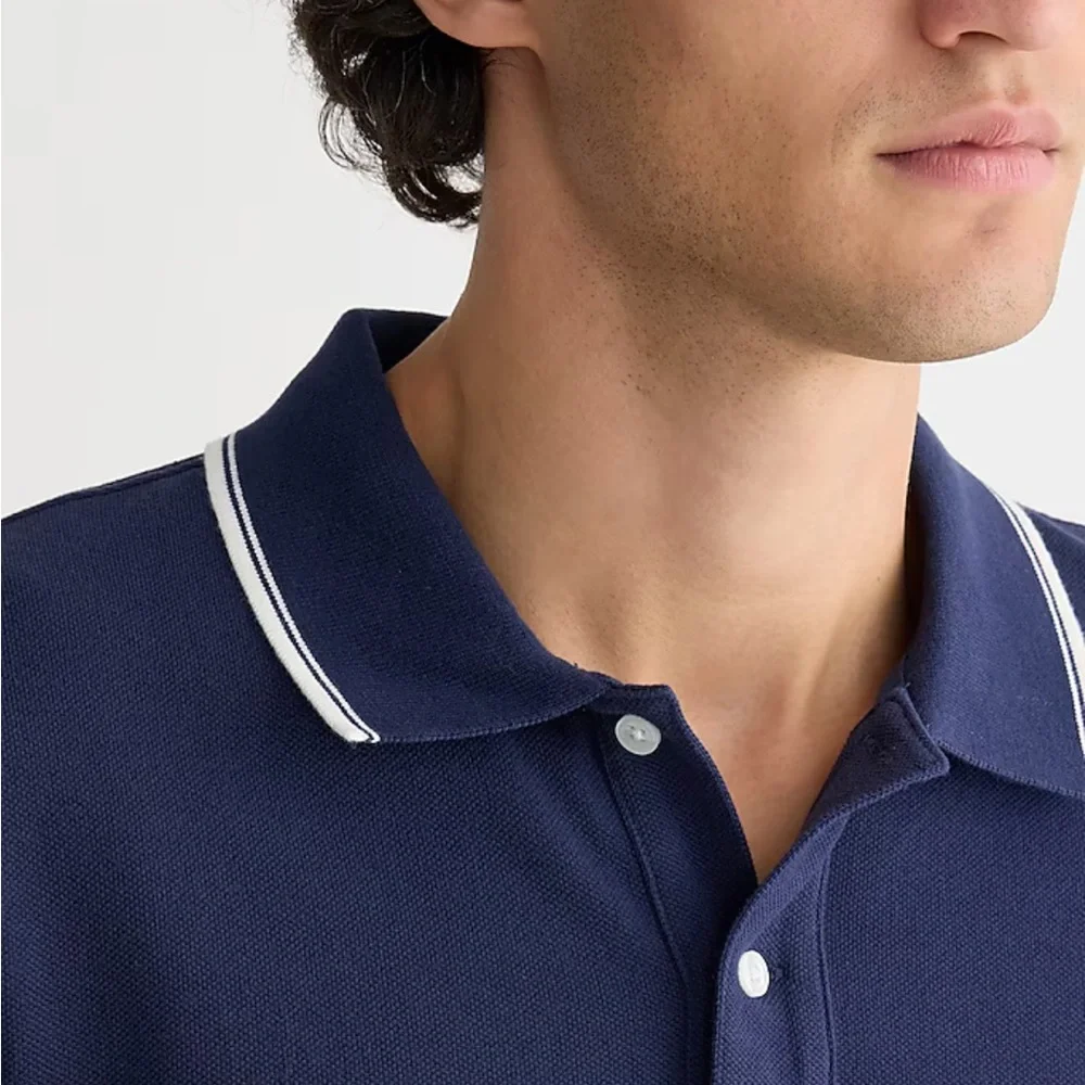 J. Crew Tall classic piqué polo shirt Navy Ivory Stripe Size Large BE870 NEW